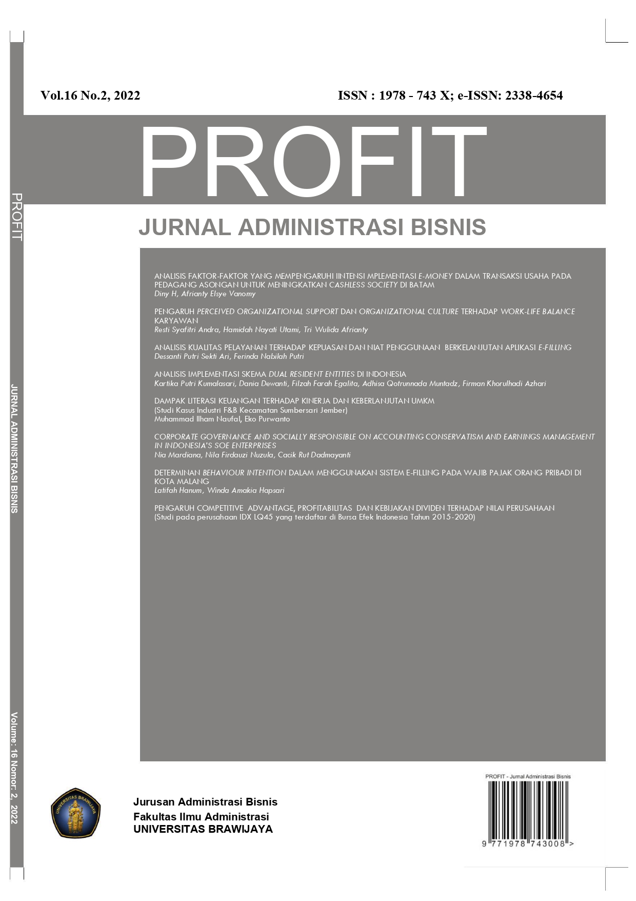 					View Vol. 16 No. 2 (2022): Profit : Jurnal Administrasi Bisnis
				