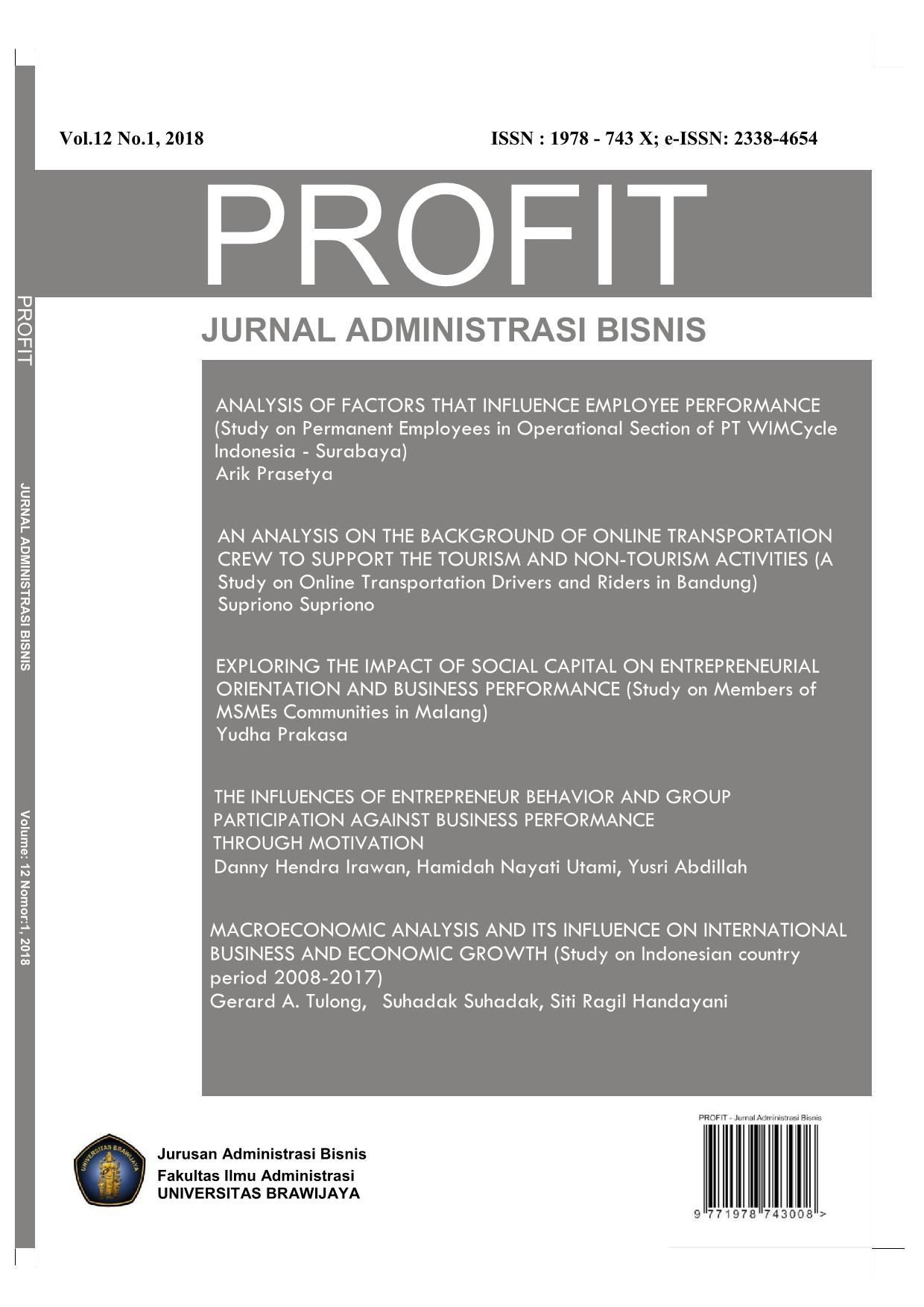 					View Vol. 12 No. 1 (2018): Profit : Jurnal Administrasi Bisnis
				