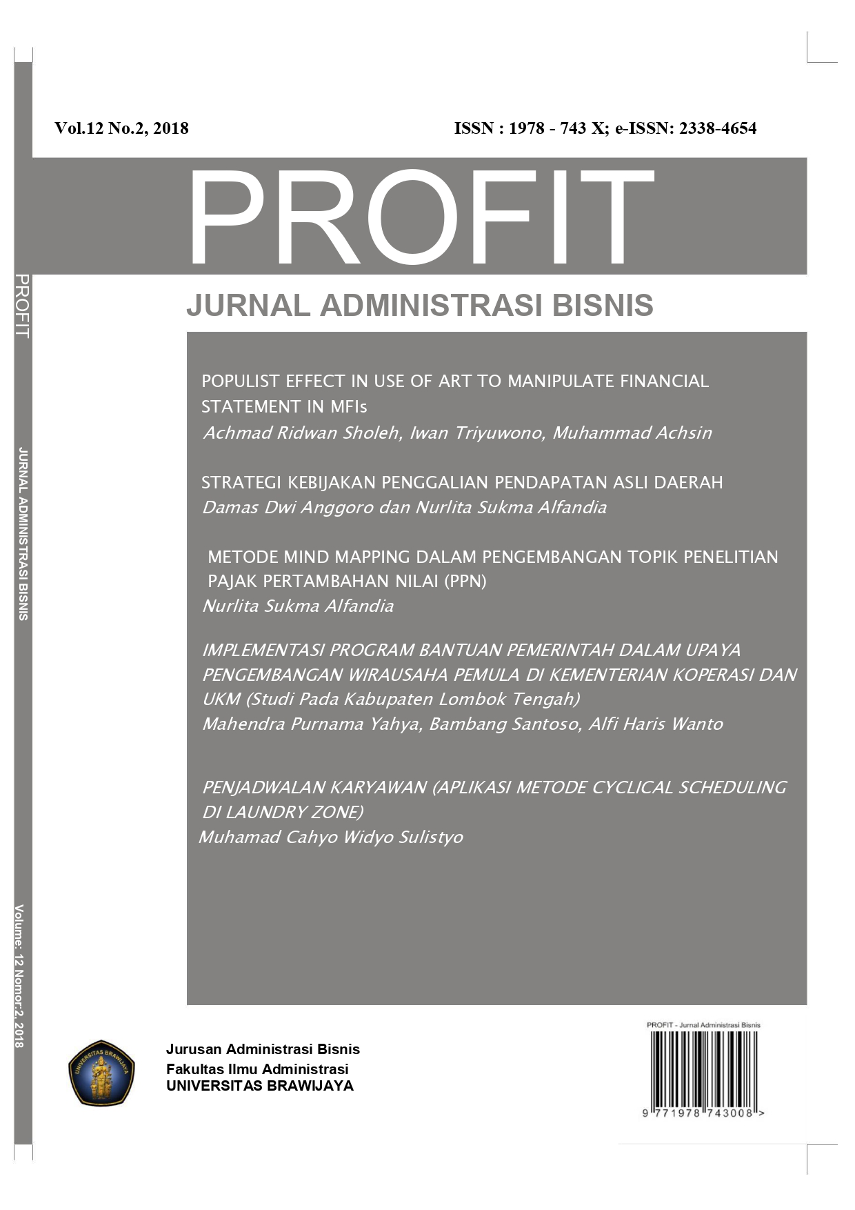 					View Vol. 12 No. 2 (2018): Profit : Jurnal Administrasi Bisnis
				